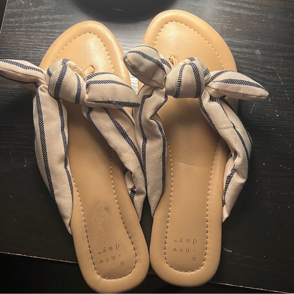A New Day Cream and Blue Sandals with Bow Detail